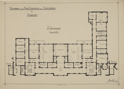 217250 Plattegrond van de 2e verdieping van het Ooglijdersgasthuis (F.C. Dondersstraat 49) te Utrecht.N.B. Het adres ...